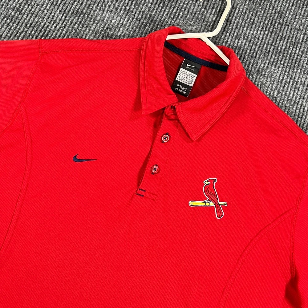 St. Louis Cardinals Polo Shirt‎ Mens Large Red Short Sleeve Nike Dri Fit MLB